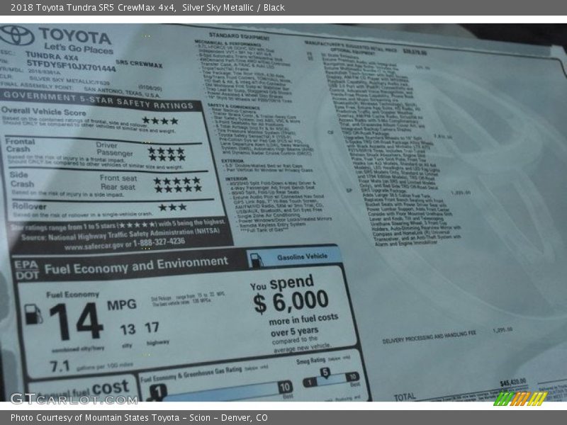 Silver Sky Metallic / Black 2018 Toyota Tundra SR5 CrewMax 4x4