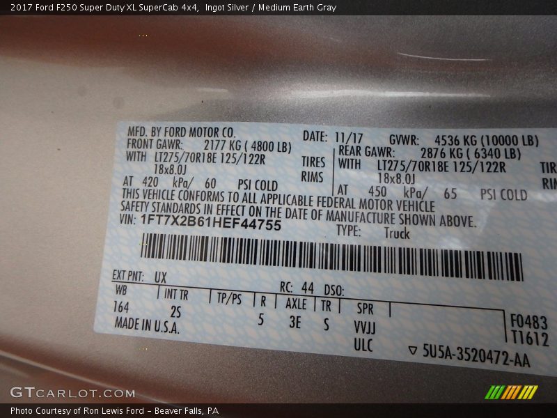 Ingot Silver / Medium Earth Gray 2017 Ford F250 Super Duty XL SuperCab 4x4