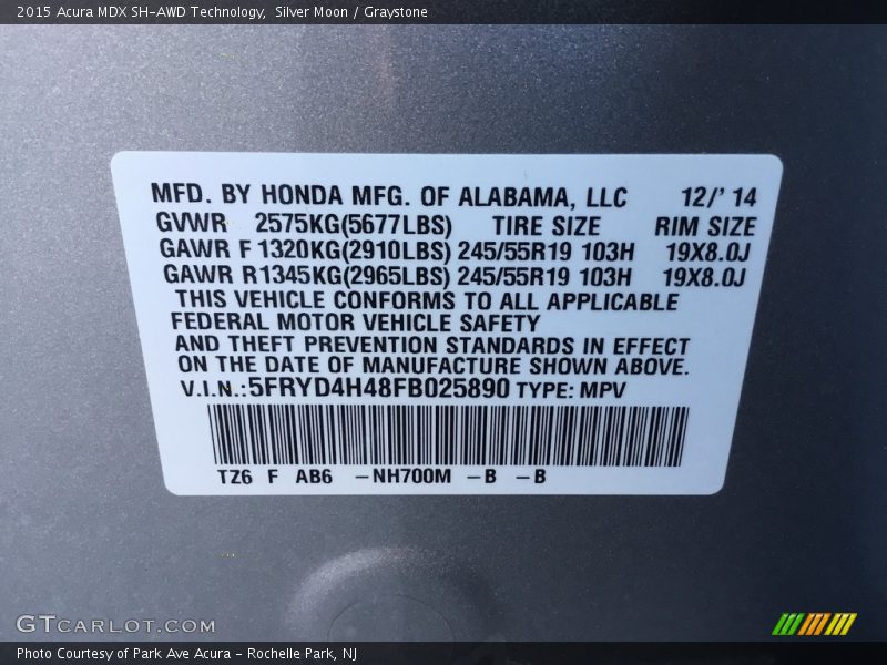 Silver Moon / Graystone 2015 Acura MDX SH-AWD Technology