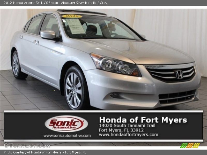 Alabaster Silver Metallic / Gray 2012 Honda Accord EX-L V6 Sedan