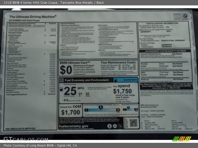  2018 4 Series 440i Gran Coupe Window Sticker