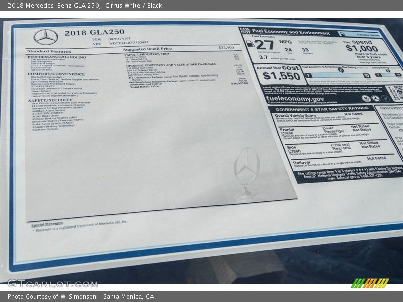 Cirrus White / Black 2018 Mercedes-Benz GLA 250