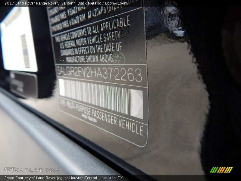 Santorini Black Metallic / Ebony/Ebony 2017 Land Rover Range Rover