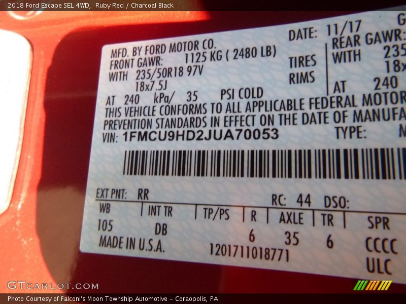Ruby Red / Charcoal Black 2018 Ford Escape SEL 4WD