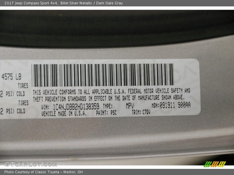 Billet Silver Metallic / Dark Slate Gray 2017 Jeep Compass Sport 4x4