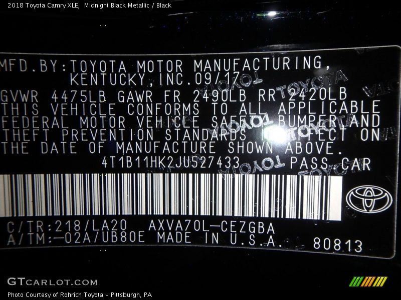 Midnight Black Metallic / Black 2018 Toyota Camry XLE
