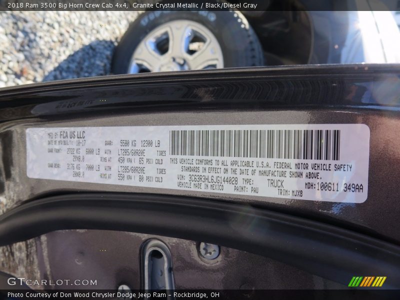 Granite Crystal Metallic / Black/Diesel Gray 2018 Ram 3500 Big Horn Crew Cab 4x4