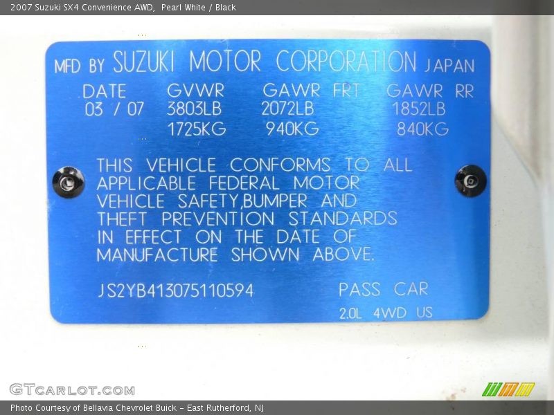 Pearl White / Black 2007 Suzuki SX4 Convenience AWD