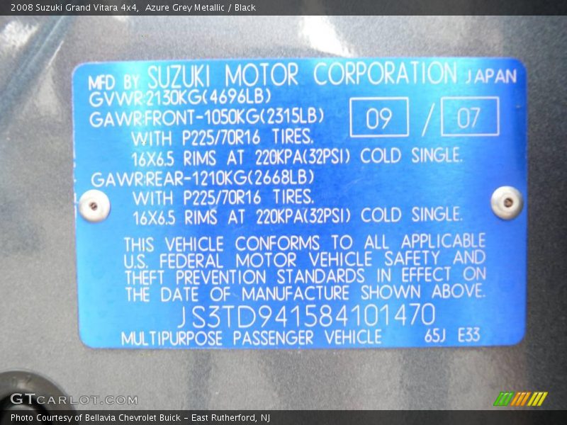 Azure Grey Metallic / Black 2008 Suzuki Grand Vitara 4x4