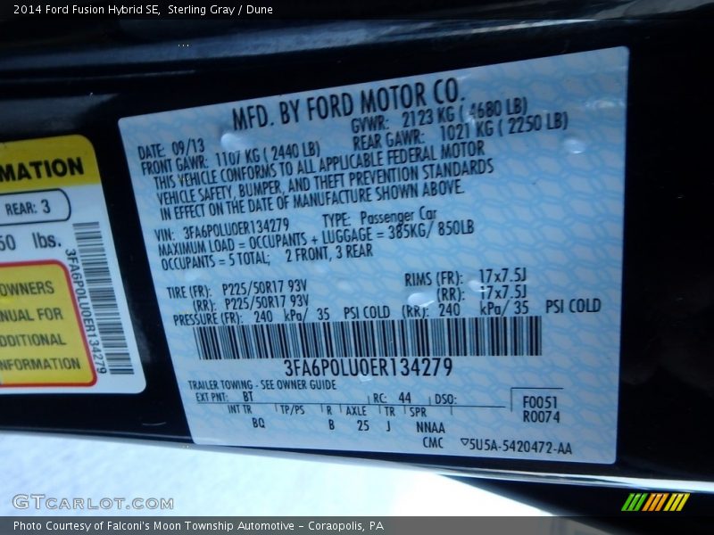 Sterling Gray / Dune 2014 Ford Fusion Hybrid SE