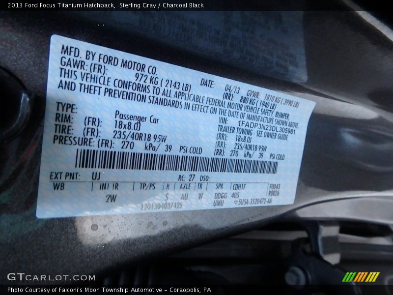 Sterling Gray / Charcoal Black 2013 Ford Focus Titanium Hatchback