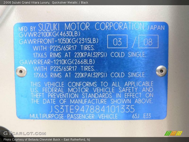 Quicksilver Metallic / Black 2008 Suzuki Grand Vitara Luxury
