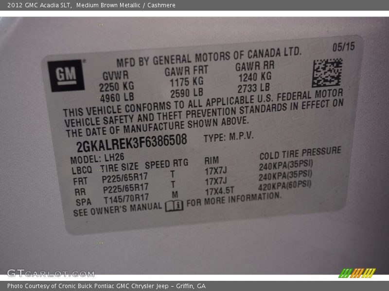 Medium Brown Metallic / Cashmere 2012 GMC Acadia SLT