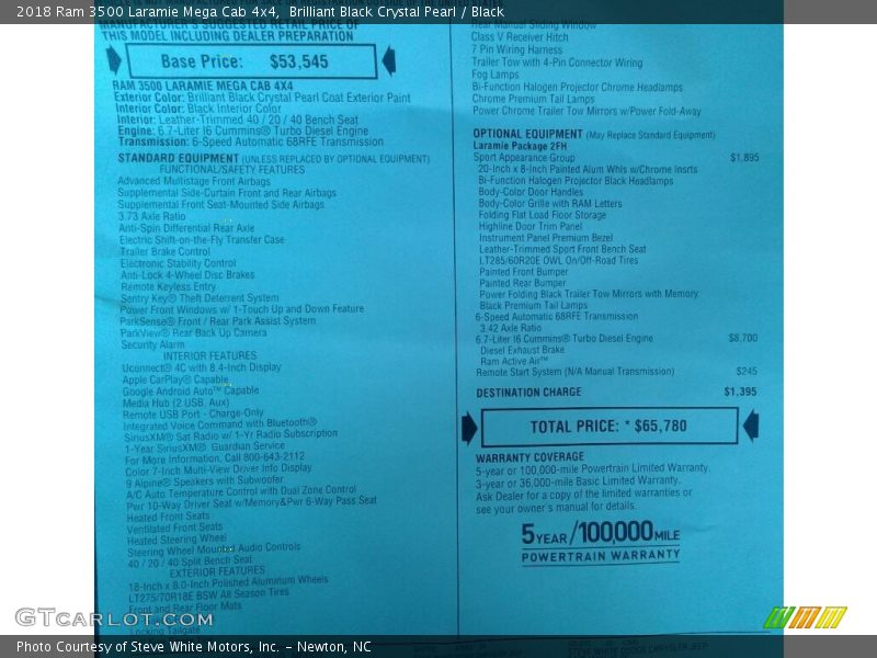 Brilliant Black Crystal Pearl / Black 2018 Ram 3500 Laramie Mega Cab 4x4