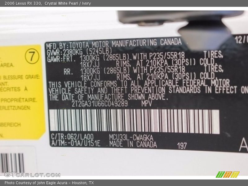 Crystal White Pearl / Ivory 2006 Lexus RX 330