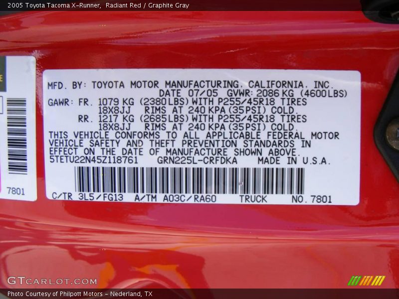 Radiant Red / Graphite Gray 2005 Toyota Tacoma X-Runner