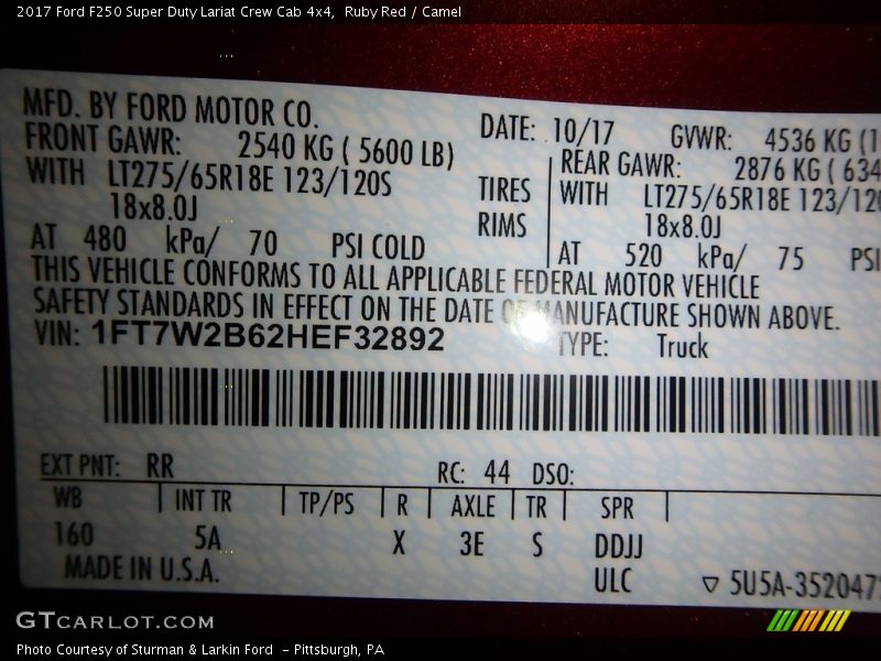 Ruby Red / Camel 2017 Ford F250 Super Duty Lariat Crew Cab 4x4