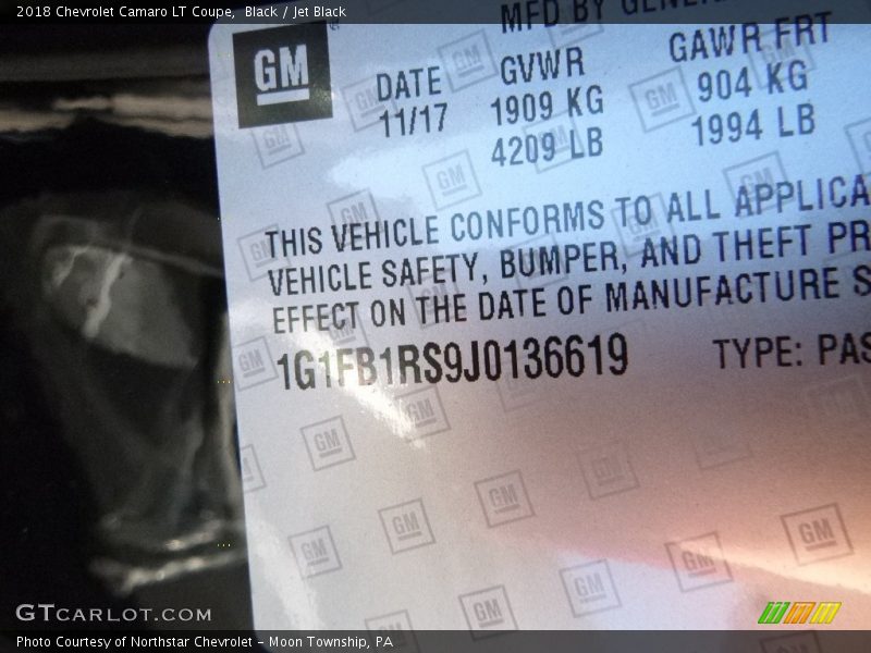 Black / Jet Black 2018 Chevrolet Camaro LT Coupe