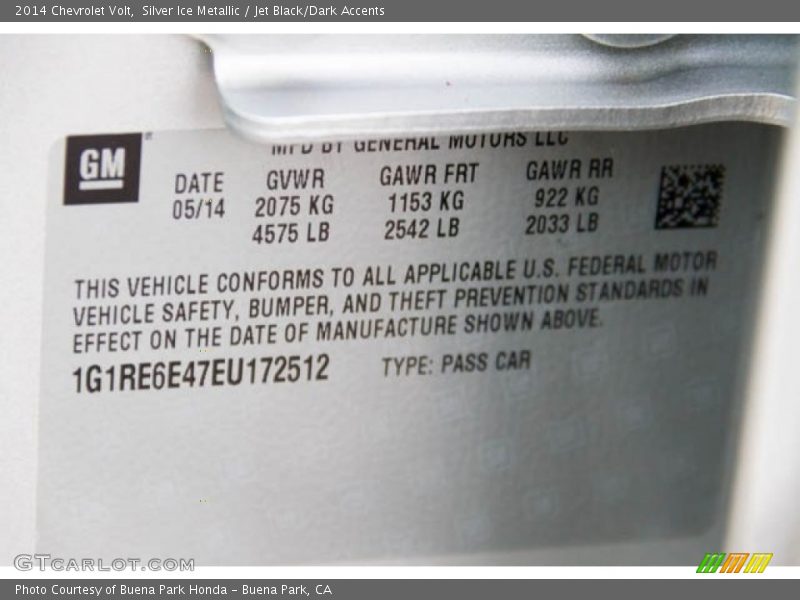 Silver Ice Metallic / Jet Black/Dark Accents 2014 Chevrolet Volt