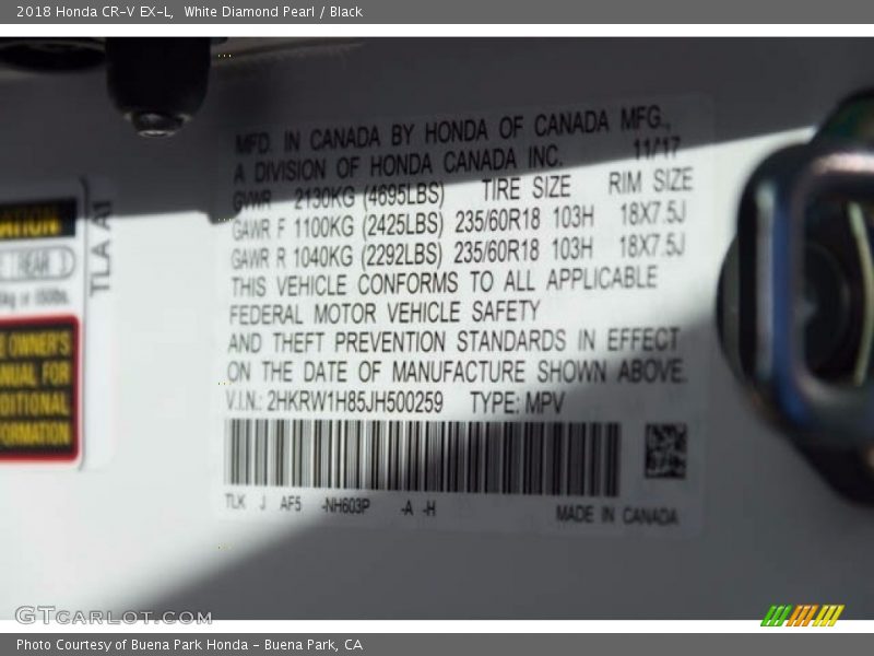 White Diamond Pearl / Black 2018 Honda CR-V EX-L