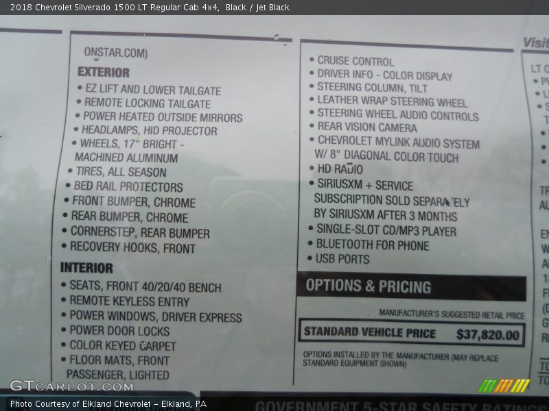 Black / Jet Black 2018 Chevrolet Silverado 1500 LT Regular Cab 4x4