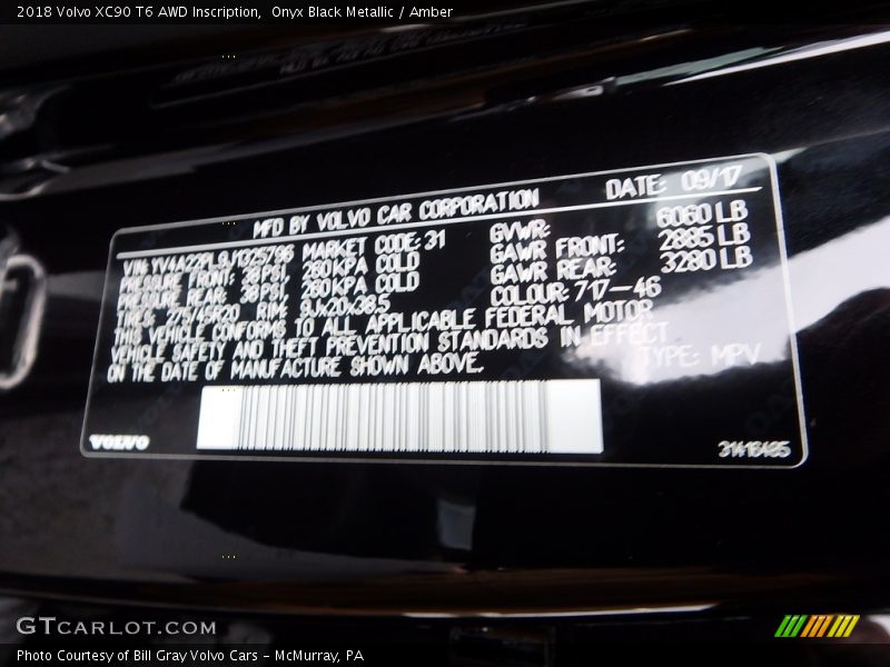 Onyx Black Metallic / Amber 2018 Volvo XC90 T6 AWD Inscription