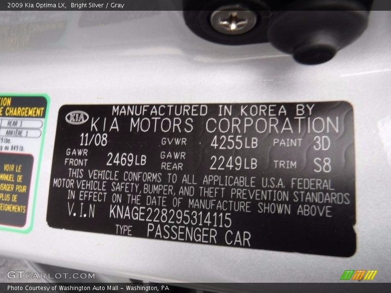 Bright Silver / Gray 2009 Kia Optima LX