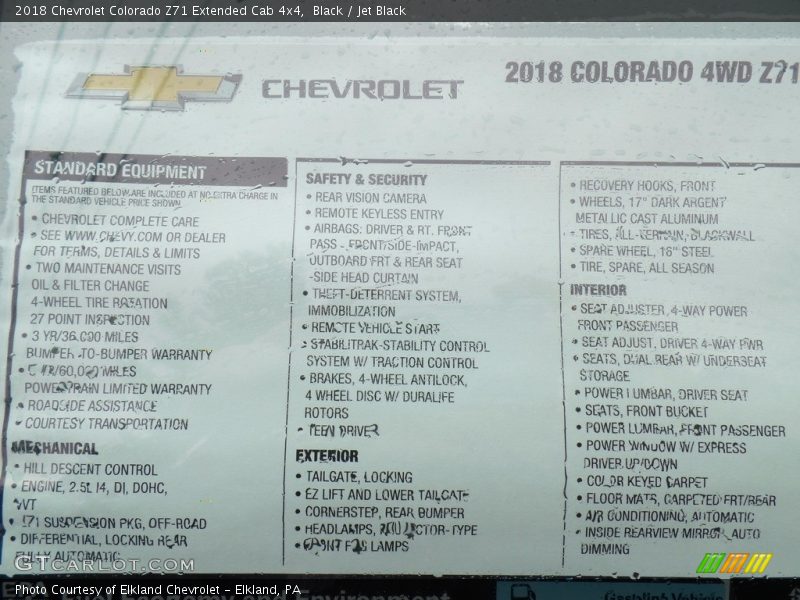 Black / Jet Black 2018 Chevrolet Colorado Z71 Extended Cab 4x4