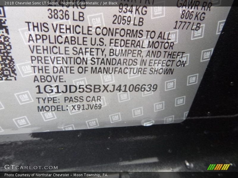 Nightfall Gray Metallic / Jet Black 2018 Chevrolet Sonic LT Sedan