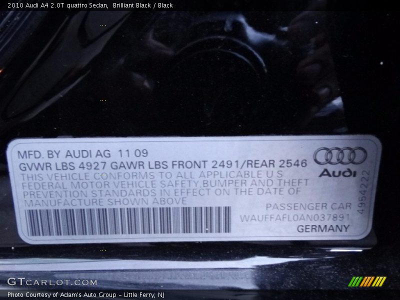 Brilliant Black / Black 2010 Audi A4 2.0T quattro Sedan