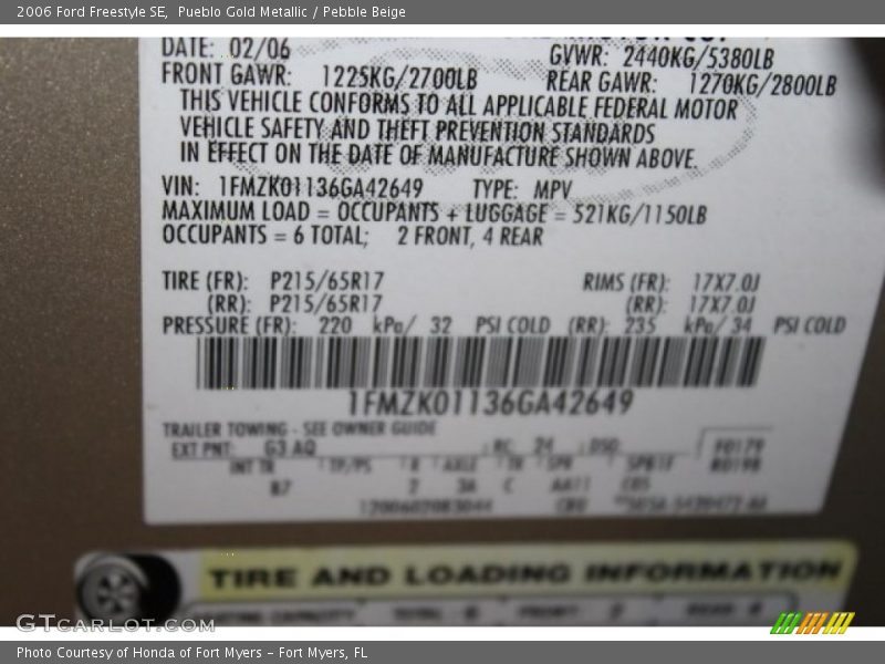 Pueblo Gold Metallic / Pebble Beige 2006 Ford Freestyle SE