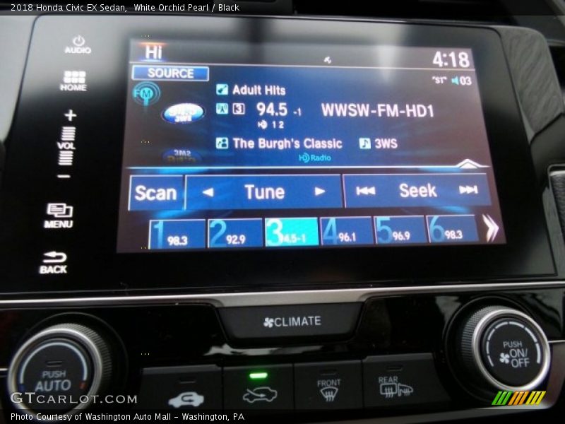 White Orchid Pearl / Black 2018 Honda Civic EX Sedan