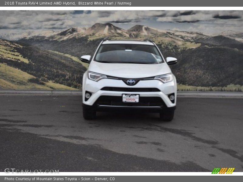 Blizzard White Pearl / Nutmeg 2018 Toyota RAV4 Limited AWD Hybrid