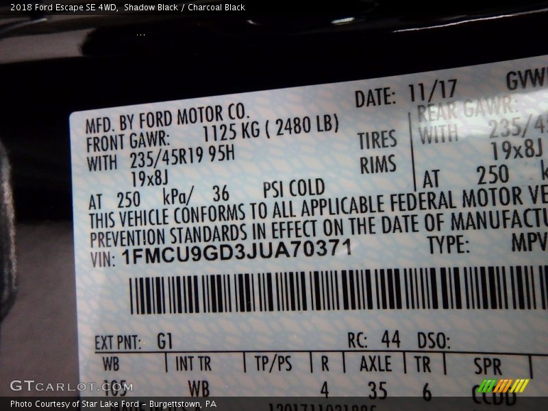 Shadow Black / Charcoal Black 2018 Ford Escape SE 4WD