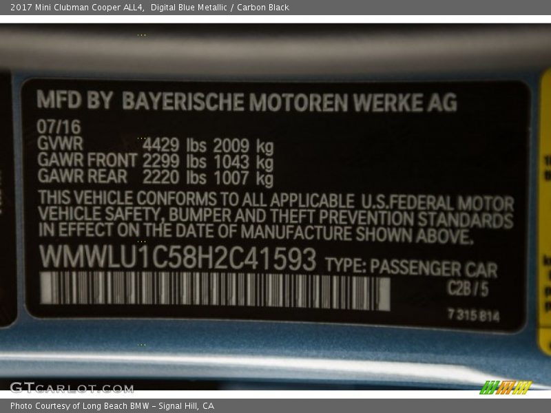 Digital Blue Metallic / Carbon Black 2017 Mini Clubman Cooper ALL4