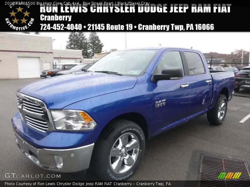 Blue Streak Pearl / Black/Diesel Gray 2018 Ram 1500 Big Horn Crew Cab 4x4