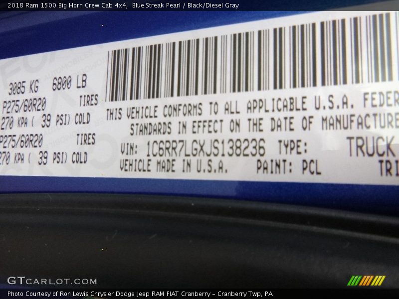 Blue Streak Pearl / Black/Diesel Gray 2018 Ram 1500 Big Horn Crew Cab 4x4