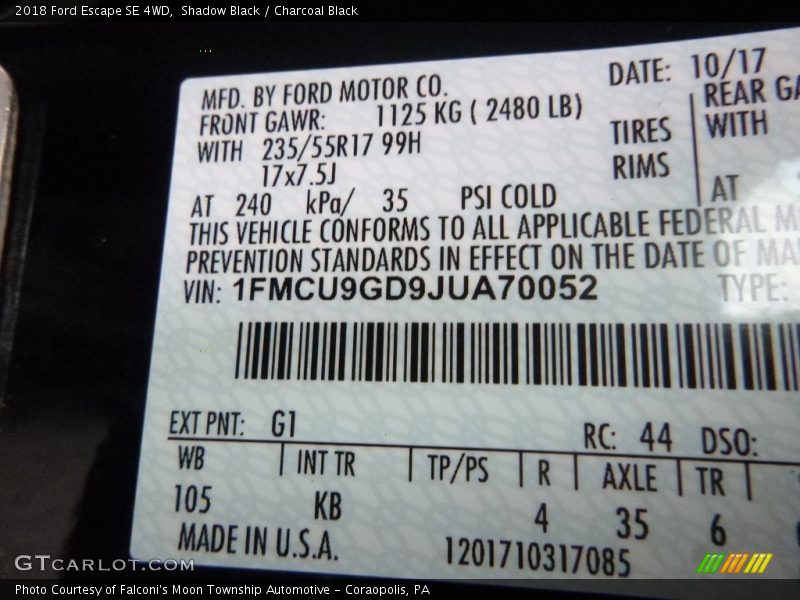 Shadow Black / Charcoal Black 2018 Ford Escape SE 4WD