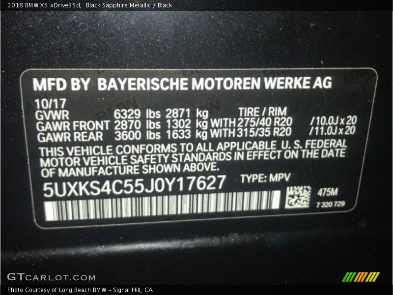 Black Sapphire Metallic / Black 2018 BMW X5 xDrive35d