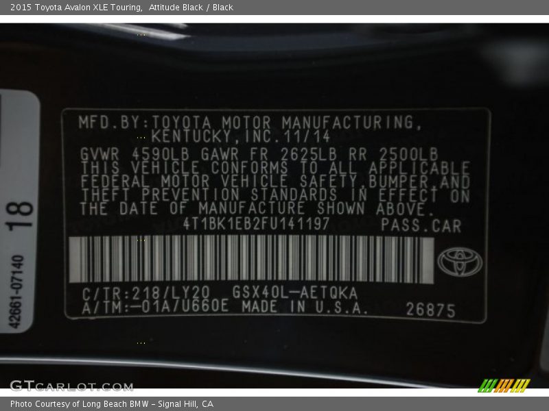 Attitude Black / Black 2015 Toyota Avalon XLE Touring