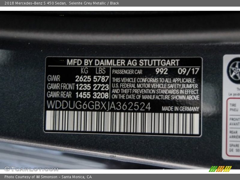 Selenite Grey Metallic / Black 2018 Mercedes-Benz S 450 Sedan