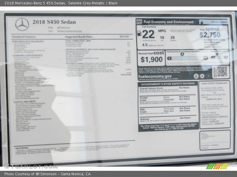 Selenite Grey Metallic / Black 2018 Mercedes-Benz S 450 Sedan