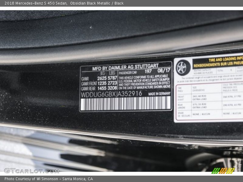 2018 S 450 Sedan Obsidian Black Metallic Color Code 197