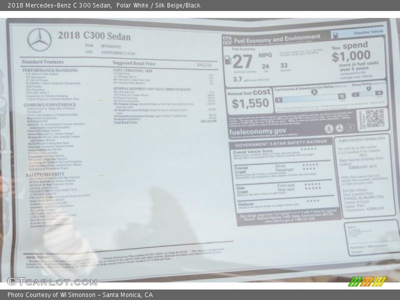 Polar White / Silk Beige/Black 2018 Mercedes-Benz C 300 Sedan