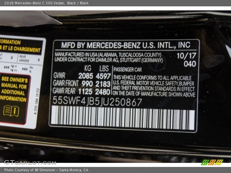 Black / Black 2018 Mercedes-Benz C 300 Sedan