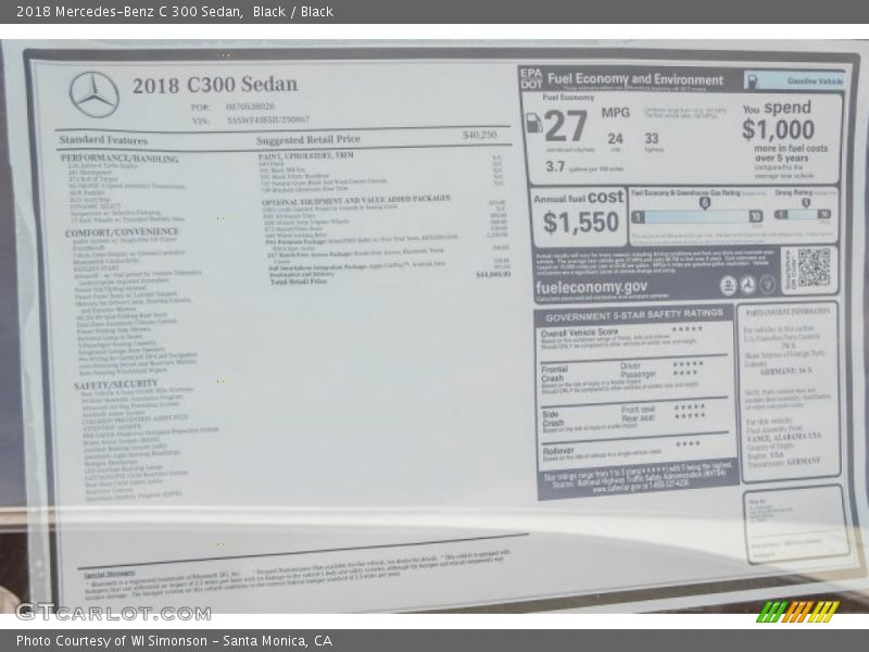 Black / Black 2018 Mercedes-Benz C 300 Sedan