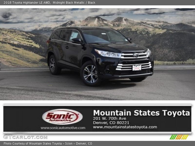Midnight Black Metallic / Black 2018 Toyota Highlander LE AWD