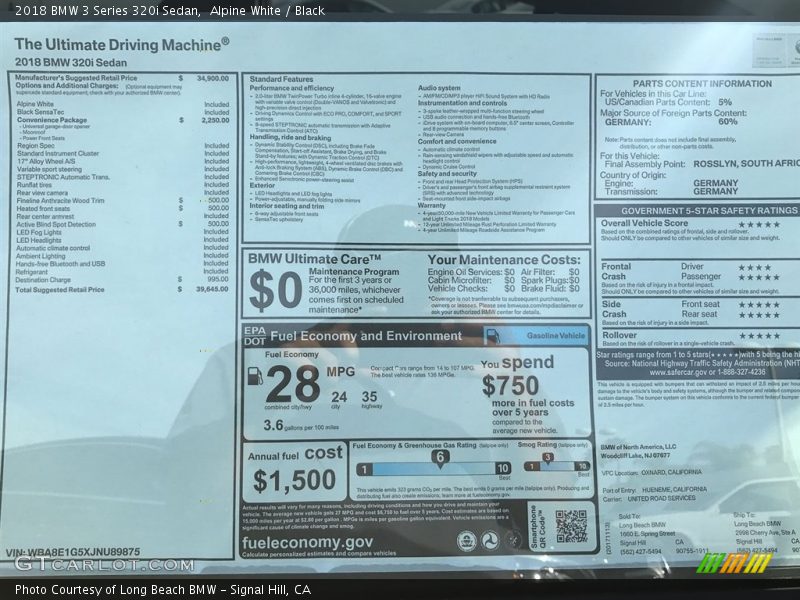 Alpine White / Black 2018 BMW 3 Series 320i Sedan