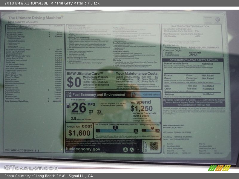 Mineral Grey Metallic / Black 2018 BMW X1 sDrive28i