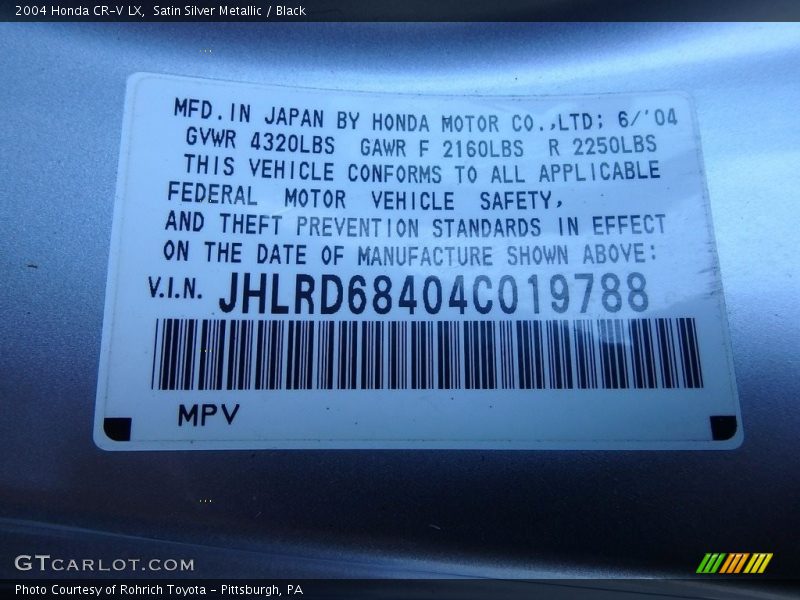 Satin Silver Metallic / Black 2004 Honda CR-V LX